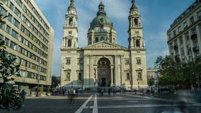 BUDAPEST – Timelapse of St Stephen's Cathedral on a beautiful day with people and shadow moving in view