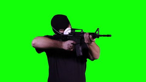 Man in Mask with Gun Action Greenscreen 10

Gun used : Airsoft Colt M4A1
Footage was shot against green screen and is keyed out
The bg is pure green removing it is easy.
Green spills are removed Stock Video