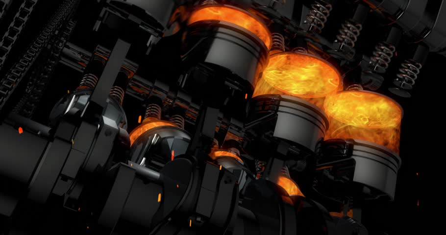 Close Up Working V8 Engine Animation With Sparks - Slow Camera Rotation Royalty-Free Stock Footage #33442078