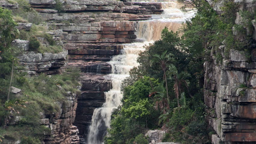 Tilt down of the Mnyameni Waterfall in the Transkei.