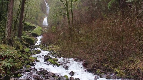 Wakeena Falls in Oregon in winter very long waterfall