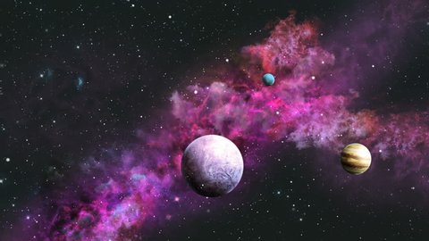 Space traveling in the purple galaxy with planets looped video
