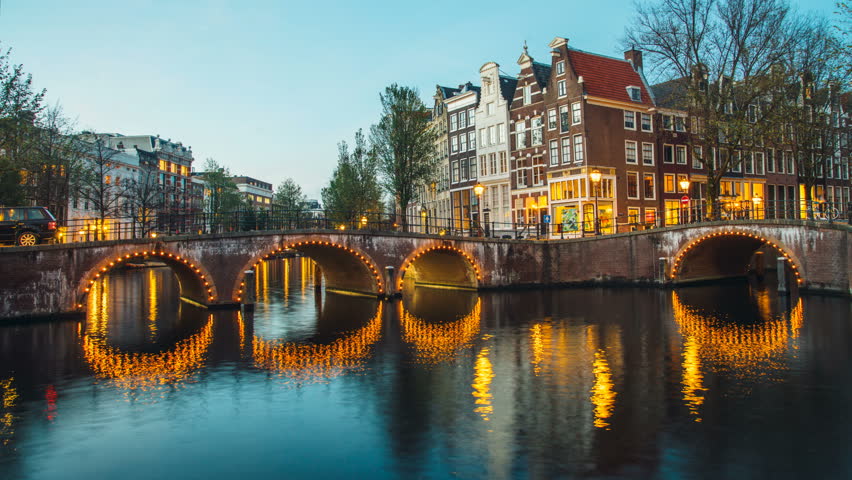 Timelapse Canals of Amsterdam, the Netherlands. Amsterdam's most famous canal 4k