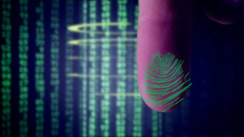 Biometric identification. Fingerprints close-up. Futuristic concept. 4k video. Stockvideo