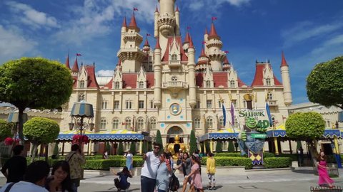 Singapore - November 28, 2017: Video footage of Shrek castle in the theme park of Universal Studios Singapore