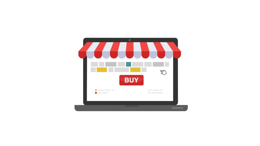 Online shop. Digital Marketing, store, E-commerce shopping concept. Striped awning, laptop screen buy. | Shutterstock HD Video #33466726