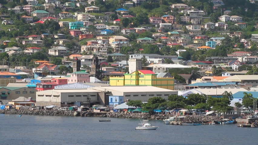 Sea coast and city on hillside. Kingstown, Saint Vincent and Grenadines