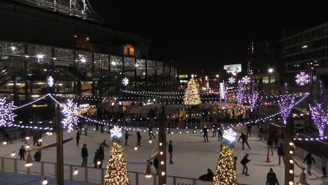 Chicago Illinois Wrigley Field Plaza, Winterland in the Park at Night - December 2017