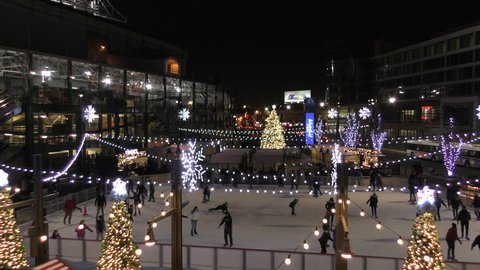 Chicago Illinois Wrigley Field Plaza, Winterland in the Park at Night - December 2017