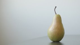 Single fruit from genus Pyrus 4K 2160p UltraHD tilting footage - Organic pear with peduncle on the table slow tilt 3840X2160 UHD video