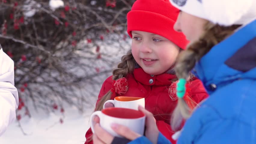 winter drink tea in the woods