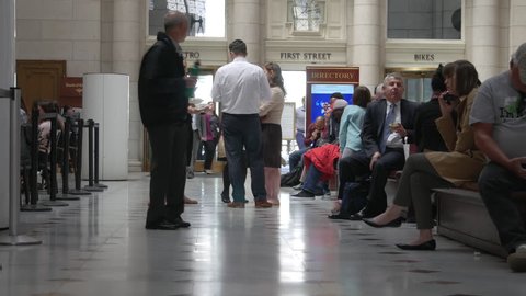 Washington DC - Circa 2017: Union Station in 2017. People walking through Entrance Lobby of Union Station in Washington DC.