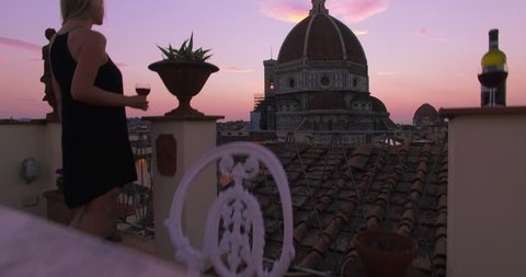 Aerial Drone View of Duomo Florence Cathedral, Italy at Sunset