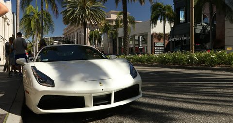 Los Angeles, USA - May 20, 2017: Rodeo Drive in the Beverly Hills shopping district of Los Angeles California USA. Rodeo drive is a famous high-end shopping street.