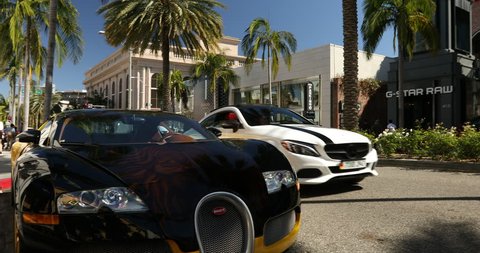 Los Angeles, USA - May 20, 2017: Rodeo Drive in the Beverly Hills shopping district of Los Angeles California USA. Rodeo drive is a famous high-end shopping street.