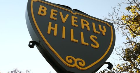 Los Angeles, USA - March 06, 2015: Beverly Hills sign in the Rodeo Drive shopping district of Los Angeles California USA. Beverly Hills is a city in California's Los Angeles County near Hollywood