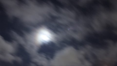 Full moon behind fast broken clouds, long exposure time-lapse