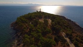 Aerial birds eye view video taken by drone of picturesque village of Gytheio, Lakonia, Peloponnese, Greece