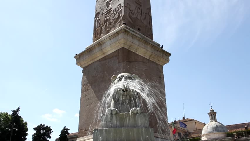 rome, Italy. Piazza del popolo (People square). Fountain,  Church dome, Egyptian Obelisc