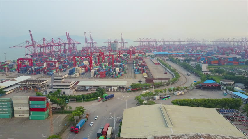 day time shenzhen famous container port aerial panorama 4k china