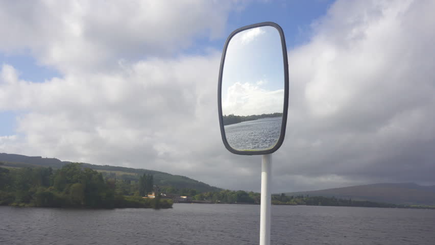Sailing on a Ferry on Loch Lomond Lake in Scotland and Rearview Mirror