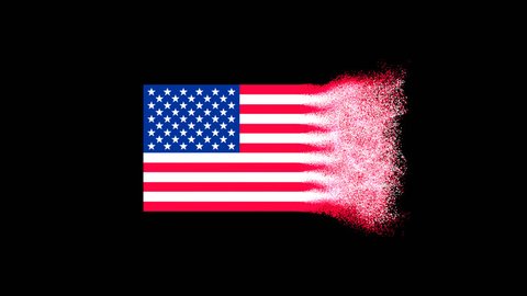 The US flag emerging from small particles. Animated moving. Alpha channel included