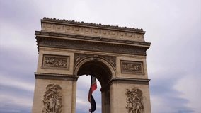 Video of iconic Arc de Triomphe famous Arch, Champs Elysees, Paris, France