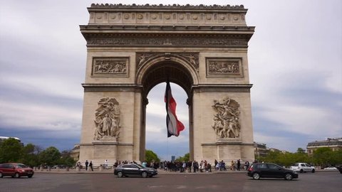 Video of iconic Arc de Triomphe famous Arch, Champs Elysees, Paris, France