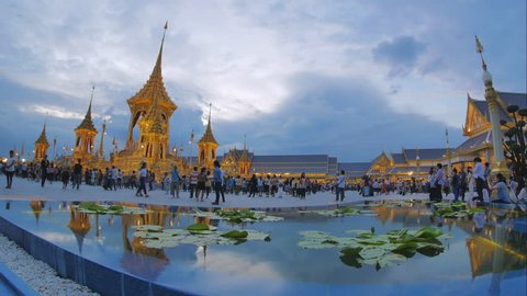 Bangkok,Thailand : Dec 4, 2017:Time lapse of crowd visiting The Royal Crematorium built on Sanam Luang used as The royal funeral Cremation Ceremony of His Majesty King Bhumibol Adulyadej (King Rama9)