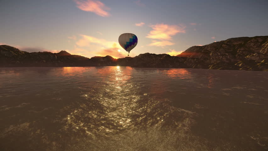 Balloon flying over a lake
