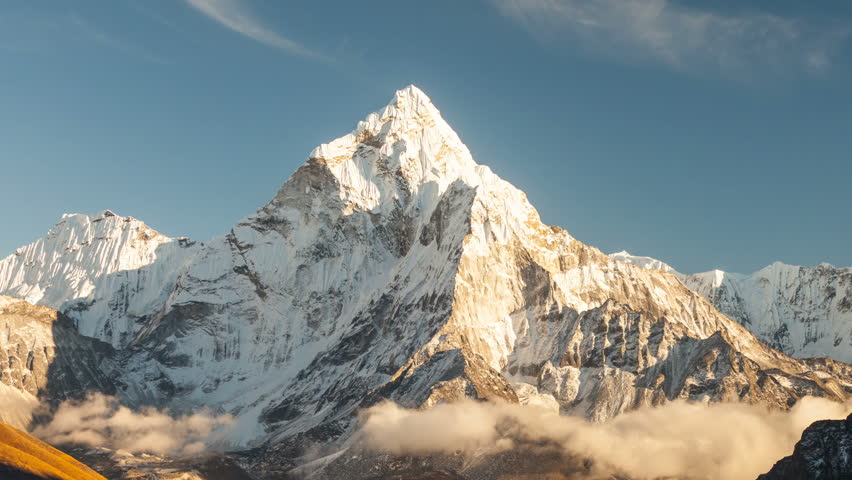 Ama Dablam (6856m) peak near the village of Dingboche in the Khumbu area of Nepal, on the hiking trail leading to the Everest base camp. Royalty-Free Stock Footage #33554800