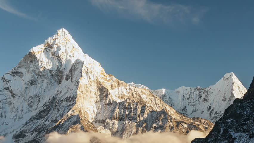 Ama Dablam (6856m) peak near the village of Dingboche in the Khumbu area of Nepal, on the hiking trail leading to the Everest base camp. Royalty-Free Stock Footage #33564040