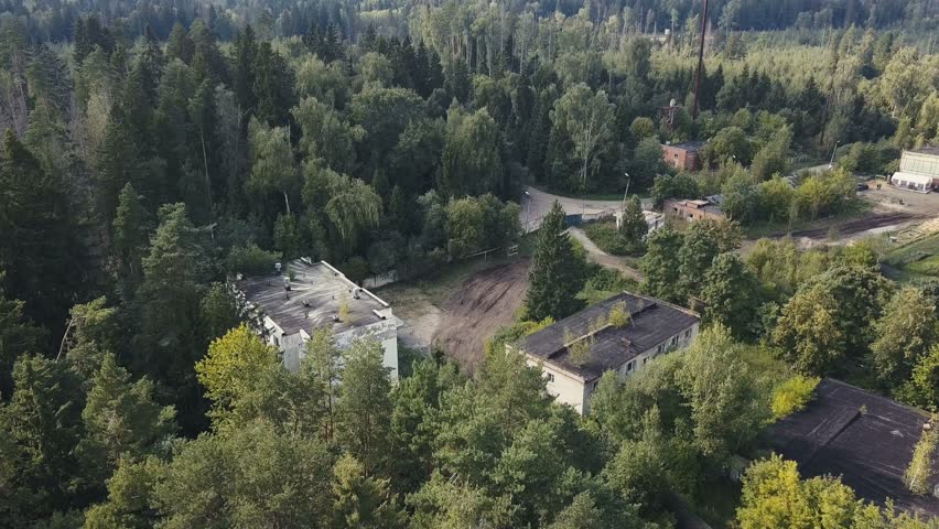 Aerial view military shooting range for driving training on army vehicle. Landscape from above military area for education soldiers driving armored vehicle
