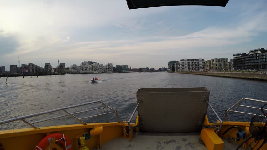 A ferry water taxi on the river in Copenhagen, Denmark