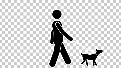Black Stick Figure Walk With Dog with Alpha Matte