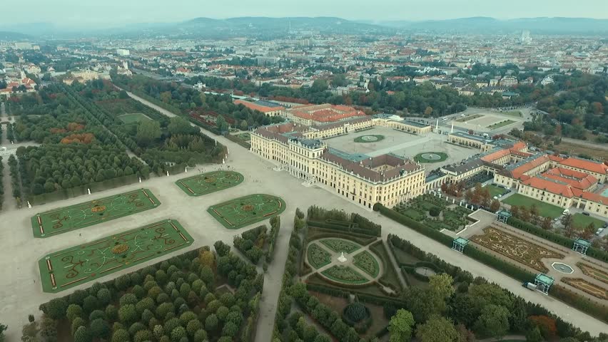 Schönbrunn Palace. View from above. The famous park and palace in Vienna, Austria. tourist attractions in Europe, travel around Europe,