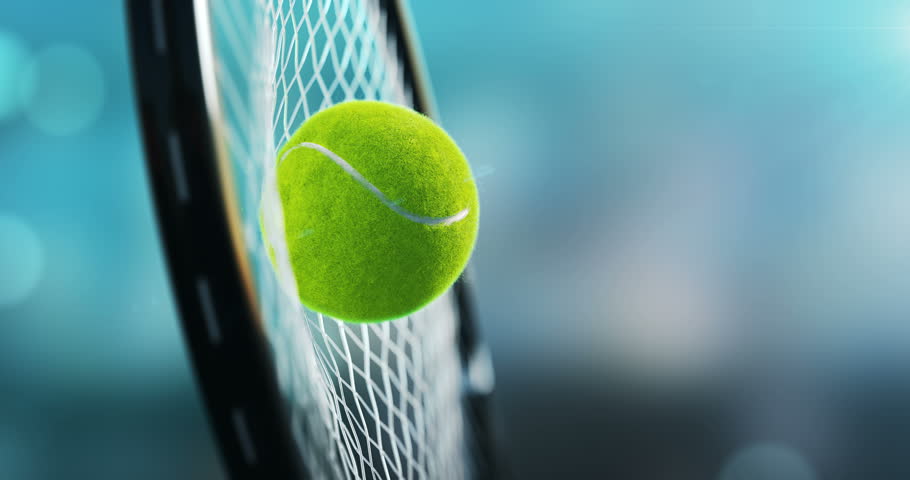 Great hit tennis, the racket hit the tennis ball, in a super slow-motion ultra detailed 3d animation | Shutterstock HD Video #33573112