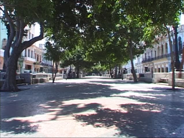 Cuba, Havana - empty square with trees and shade