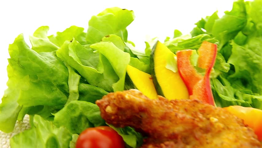 Close up of Fried Chicken and vegetables