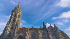 matthias church budapest timelapse clouds moving over cathedral zoom out
