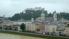 Timelapse video of Salzburg city with Festung Hohensalzburg at autumn time, Salzburg, Salzburger Land, Austria.