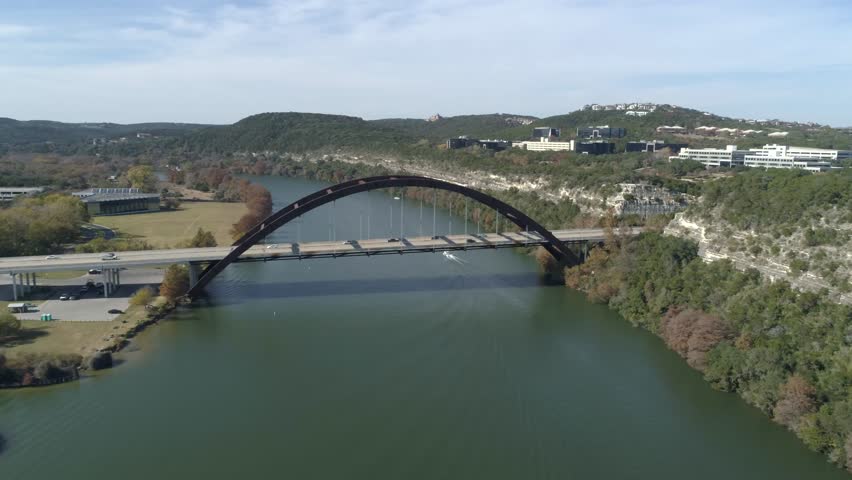 Aerial view of the Pennybacker Bridge in Austin, Texas