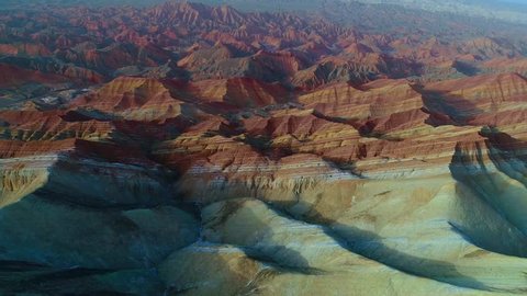 One of the most beautiful sections of Zhangye Danxia Rainbow Mountains showing striped pattern on sandstone hills. Part 3 of a 3 part series which can be merged to a continuous movie. 