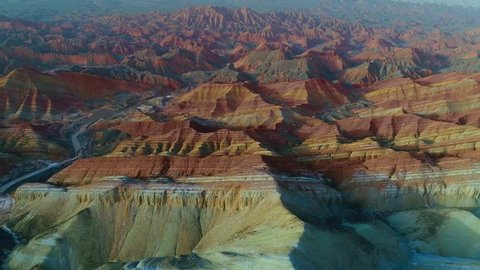 One of the most beautiful sections of Zhangye Danxia Rainbow Mountains showing striped pattern on sandstone hills. Part 2 of a 3 part series which can be merged to a continuous movie.