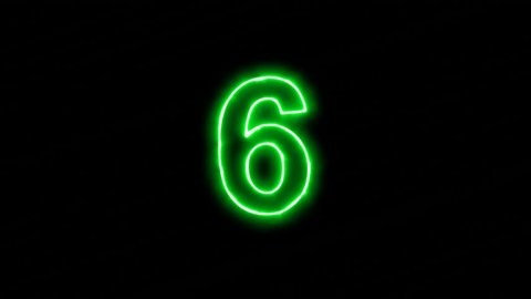 Neon flickering green arabic numerals 6 in the haze. Alpha channel Premultiplied - Matted with color black