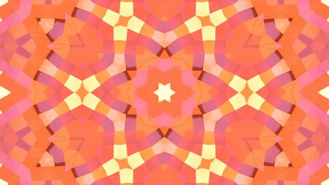 looped animation of 3d geometry, geometric forms and shapes are transformed. Orange composition in low poly style kaleidoscope effect. Motion graphics background for vj shows. 4k seamless footage .21