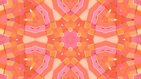 looped animation of 3d geometry, geometric forms and shapes are transformed. Orange composition in low poly style kaleidoscope effect. Motion graphics background for vj shows. 4k seamless footage .24