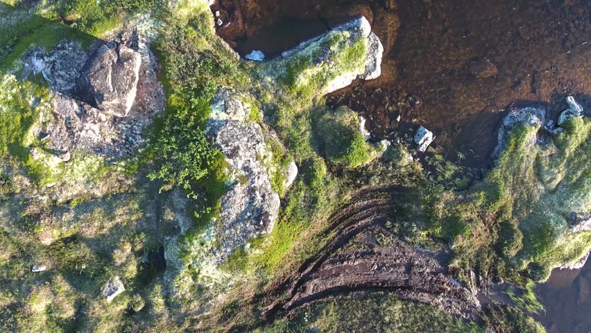 Aerial view of the shore of the lake in the tundra.Kola Peninsula, Russia. 