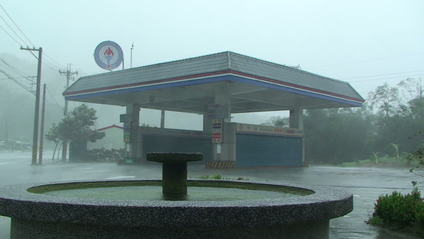 HUALIEN, TAIWAN - AUGUST 2009: Fierce winds and rain from typhoon Morakot lash