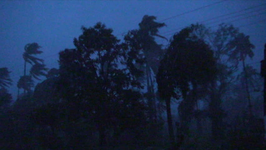 Furious Hurricane Winds Hit At Night. 